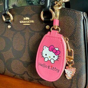 NEW 2-Pc Hello Kitty Bag Charm Keychain - ROSE RED & Little Pink Bow Keychain